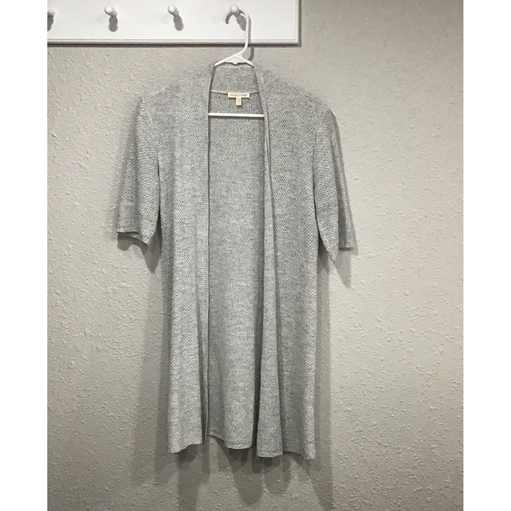 Eileen Fisher Italian Yarn‎ Linen Blend Open Knit Duster Cardigan XS Light Gray